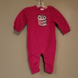 Gymboree dark pink footless romper/footie with owl detail